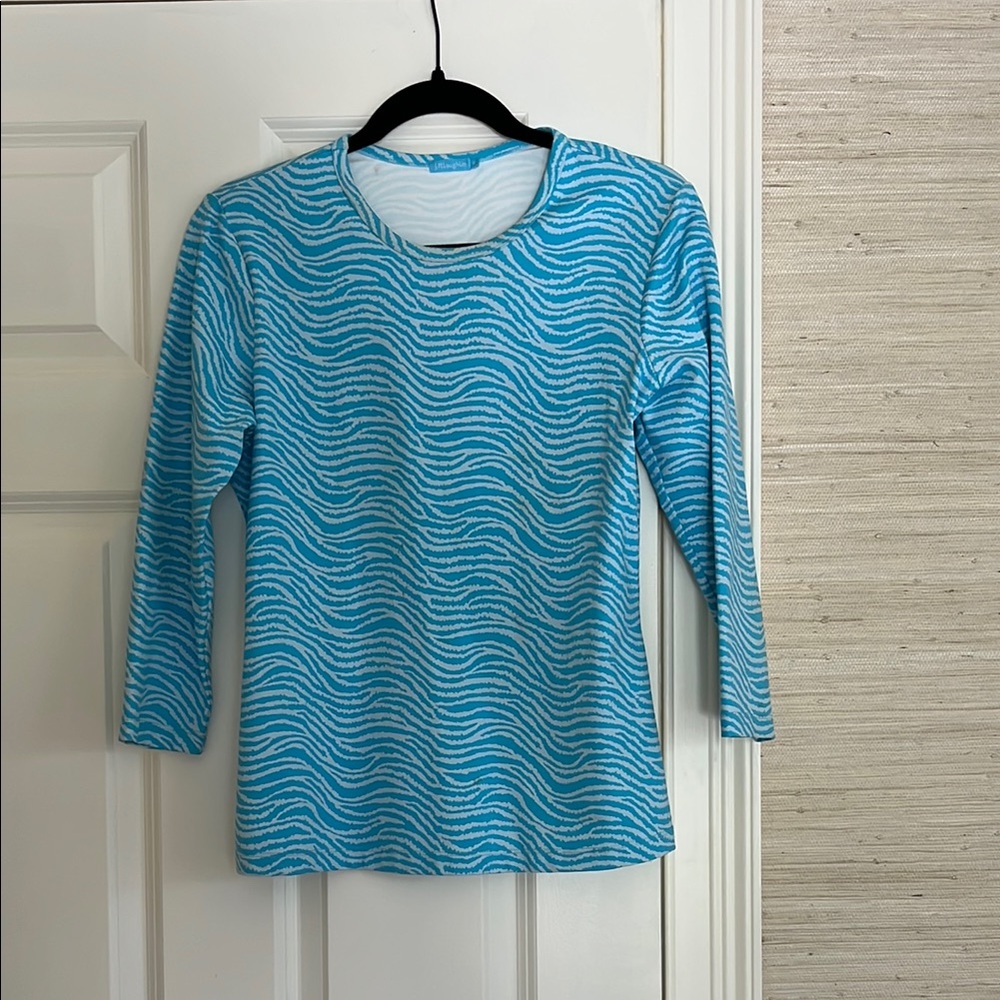 J. McLaughlin Blue Fitted 3/4 Sleeve T-Shirt